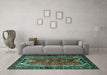 Machine Washable Persian Turquoise Traditional Area Rugs in a Living Room,, wshtr1836turq