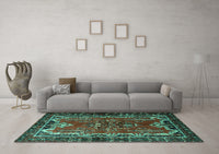 Machine Washable Persian Turquoise Traditional Rug, wshtr1836turq