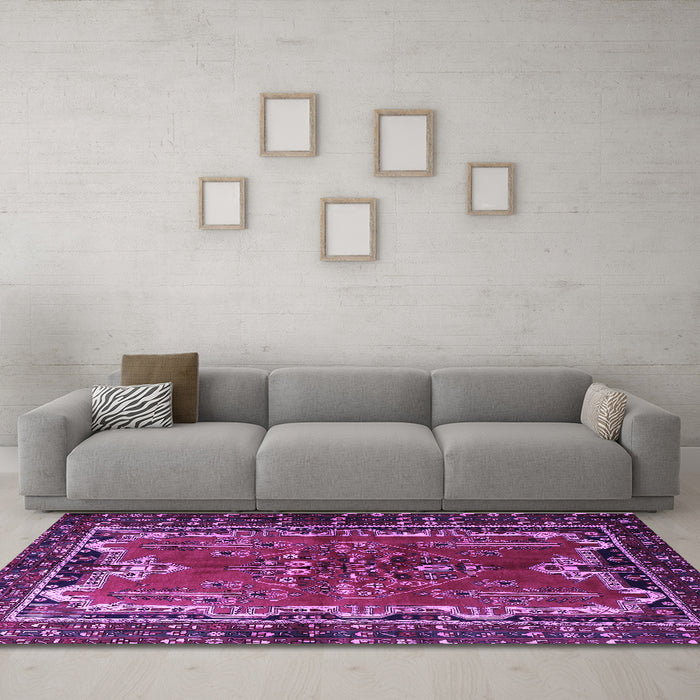 Machine Washable Persian Purple Traditional Area Rugs in a Living Room, wshtr1836pur