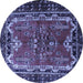 Round Machine Washable Persian Blue Traditional Rug, wshtr1836blu