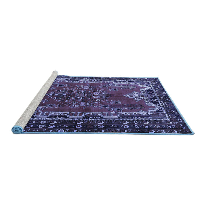 Sideview of Machine Washable Persian Blue Traditional Rug, wshtr1836blu
