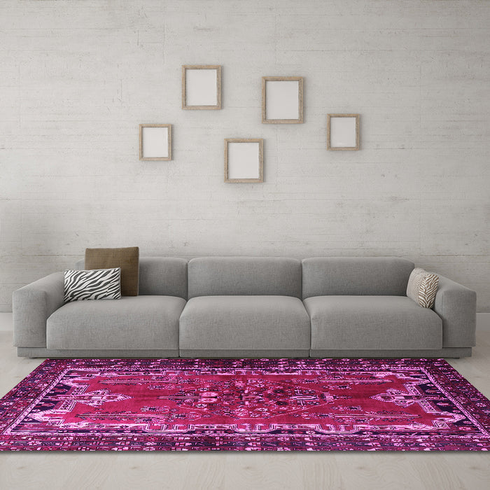 Machine Washable Persian Pink Traditional Rug in a Living Room, wshtr1836pnk