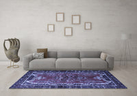 Machine Washable Persian Blue Traditional Rug, wshtr1836blu