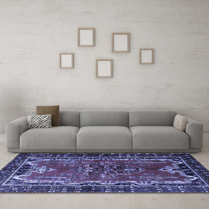 Machine Washable Persian Blue Traditional Rug in a Living Room, wshtr1836blu