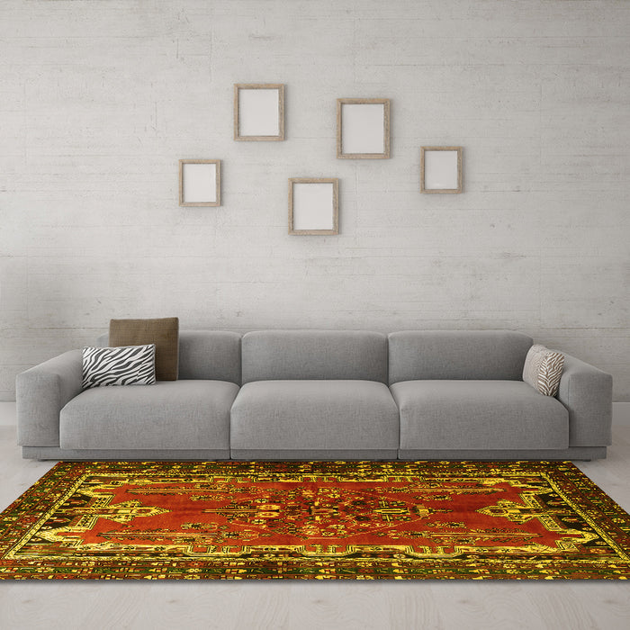 Machine Washable Persian Yellow Traditional Rug in a Living Room, wshtr1836yw