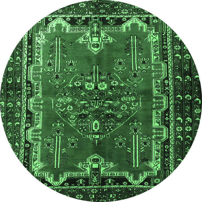 Round Machine Washable Persian Emerald Green Traditional Area Rugs, wshtr1836emgrn