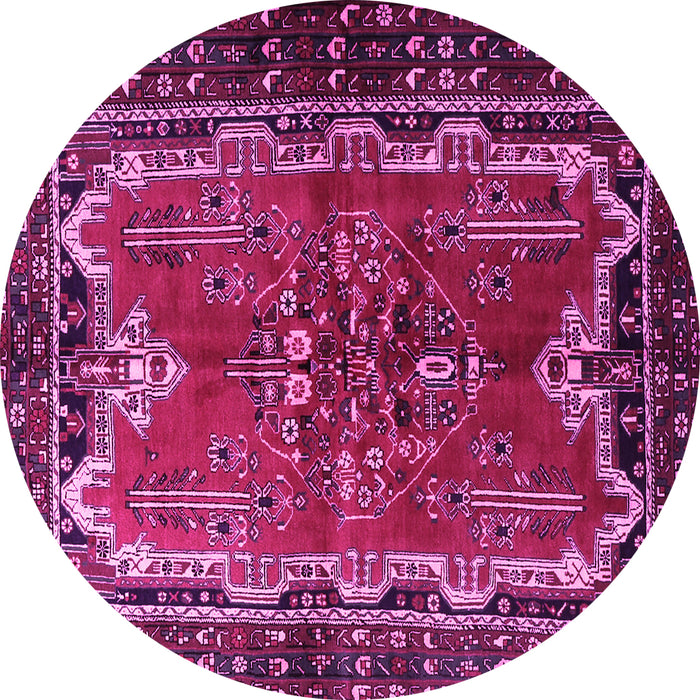 Round Machine Washable Persian Pink Traditional Rug, wshtr1836pnk