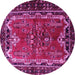 Round Machine Washable Persian Pink Traditional Rug, wshtr1836pnk