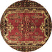 Round Persian Brown Traditional Rug, tr1836brn