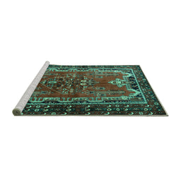 Sideview of Machine Washable Persian Turquoise Traditional Area Rugs, wshtr1836turq