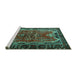 Sideview of Machine Washable Persian Turquoise Traditional Area Rugs, wshtr1836turq