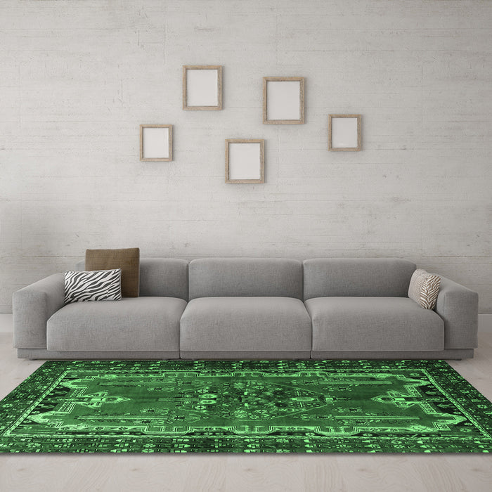 Machine Washable Persian Emerald Green Traditional Area Rugs in a Living Room,, wshtr1836emgrn