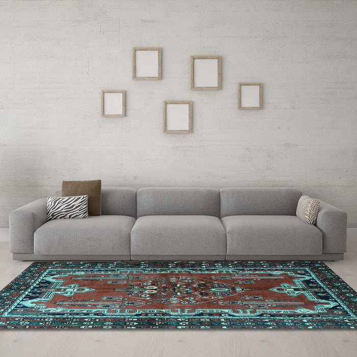 Machine Washable Persian Light Blue Traditional Rug in a Living Room, wshtr1836lblu