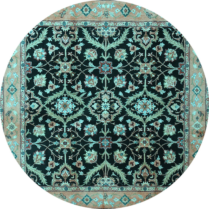 Round Machine Washable Persian Light Blue Traditional Rug, wshtr1837lblu