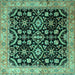 Square Machine Washable Persian Turquoise Traditional Area Rugs, wshtr1837turq