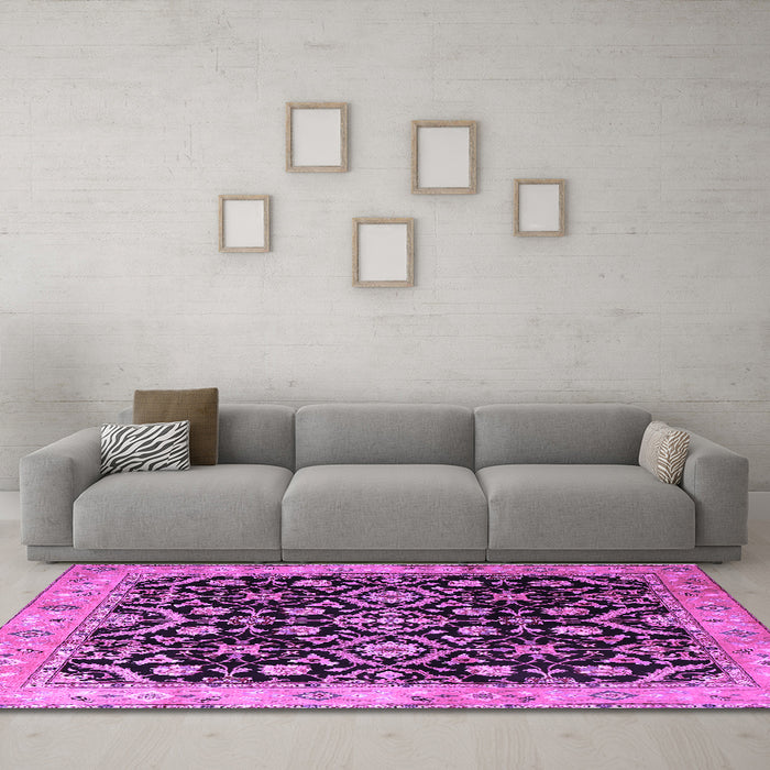 Machine Washable Persian Purple Traditional Area Rugs in a Living Room, wshtr1837pur