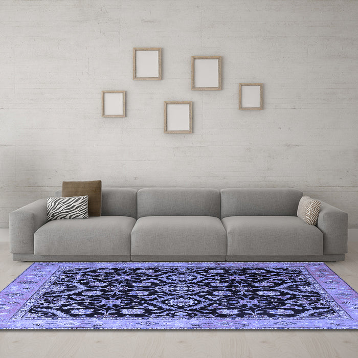 Machine Washable Persian Blue Traditional Rug in a Living Room, wshtr1837blu