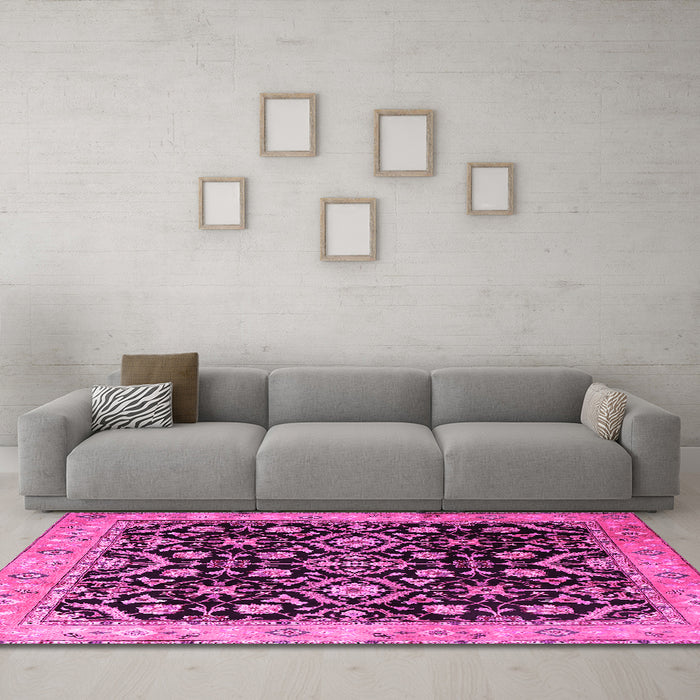 Machine Washable Persian Pink Traditional Rug in a Living Room, wshtr1837pnk