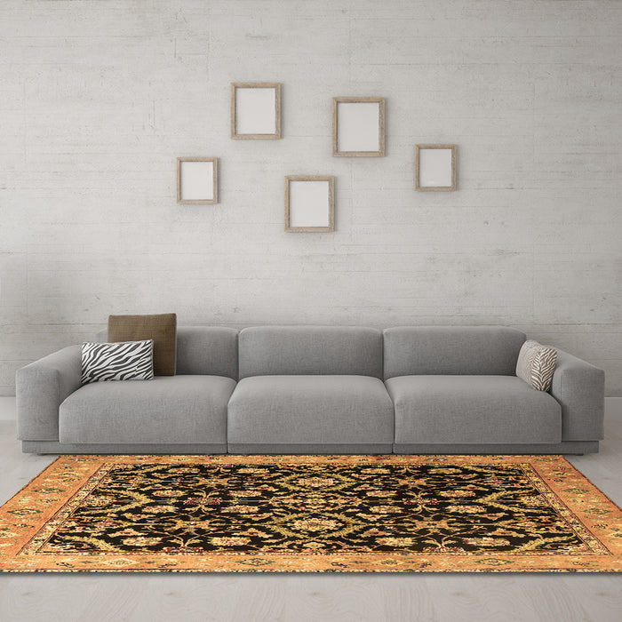 Machine Washable Persian Brown Traditional Rug in a Living Room,, wshtr1837brn