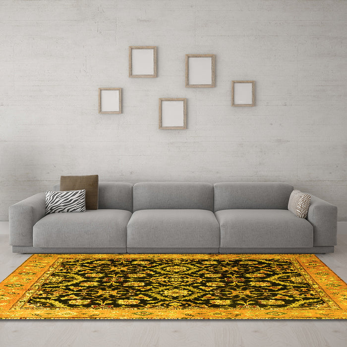 Machine Washable Persian Yellow Traditional Rug in a Living Room, wshtr1837yw