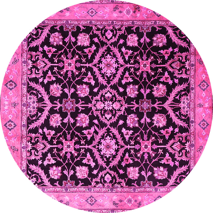 Round Machine Washable Persian Pink Traditional Rug, wshtr1837pnk