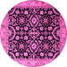 Round Machine Washable Persian Pink Traditional Rug, wshtr1837pnk