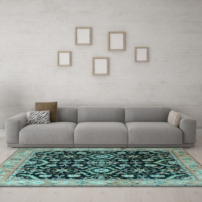 Machine Washable Persian Light Blue Traditional Rug in a Living Room, wshtr1837lblu