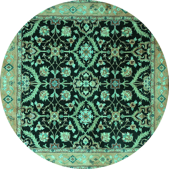 Round Machine Washable Persian Turquoise Traditional Area Rugs, wshtr1837turq