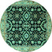 Round Machine Washable Persian Turquoise Traditional Area Rugs, wshtr1837turq