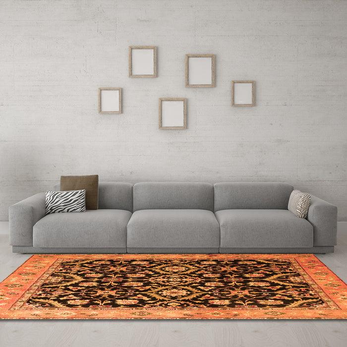 Machine Washable Persian Orange Traditional Area Rugs in a Living Room, wshtr1837org