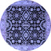 Round Machine Washable Persian Blue Traditional Rug, wshtr1837blu