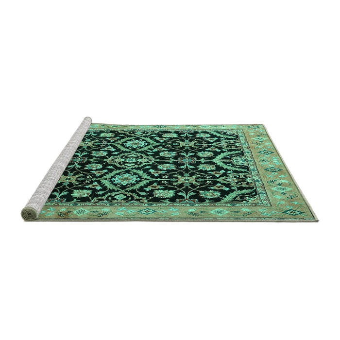 Sideview of Machine Washable Persian Turquoise Traditional Area Rugs, wshtr1837turq