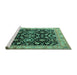 Sideview of Machine Washable Persian Turquoise Traditional Area Rugs, wshtr1837turq