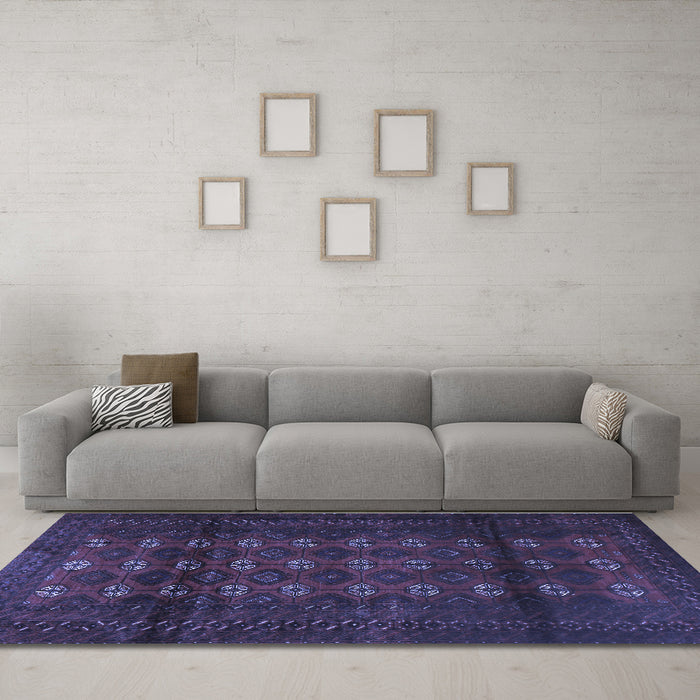 Machine Washable Persian Blue Traditional Rug in a Living Room, wshtr1838blu