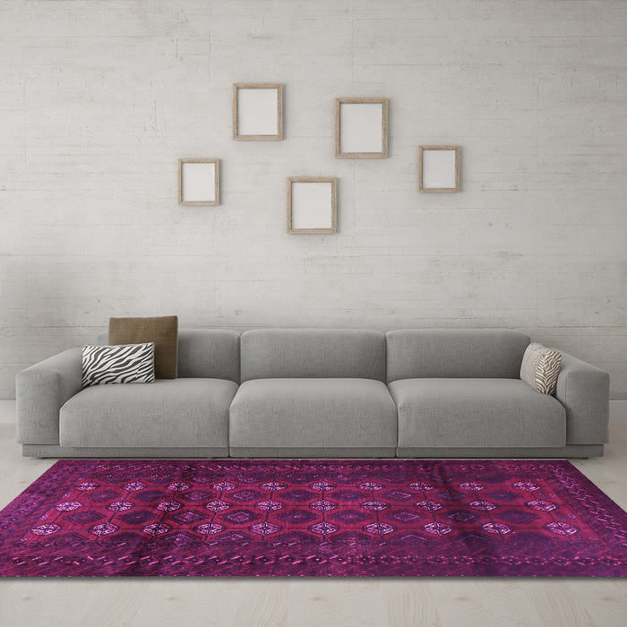 Machine Washable Persian Purple Traditional Area Rugs in a Living Room, wshtr1838pur