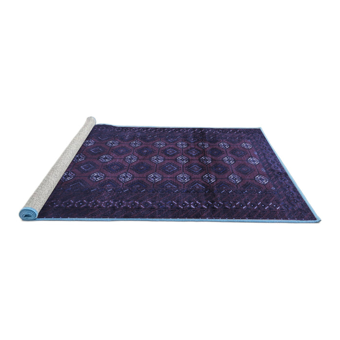 Sideview of Machine Washable Persian Blue Traditional Rug, wshtr1838blu