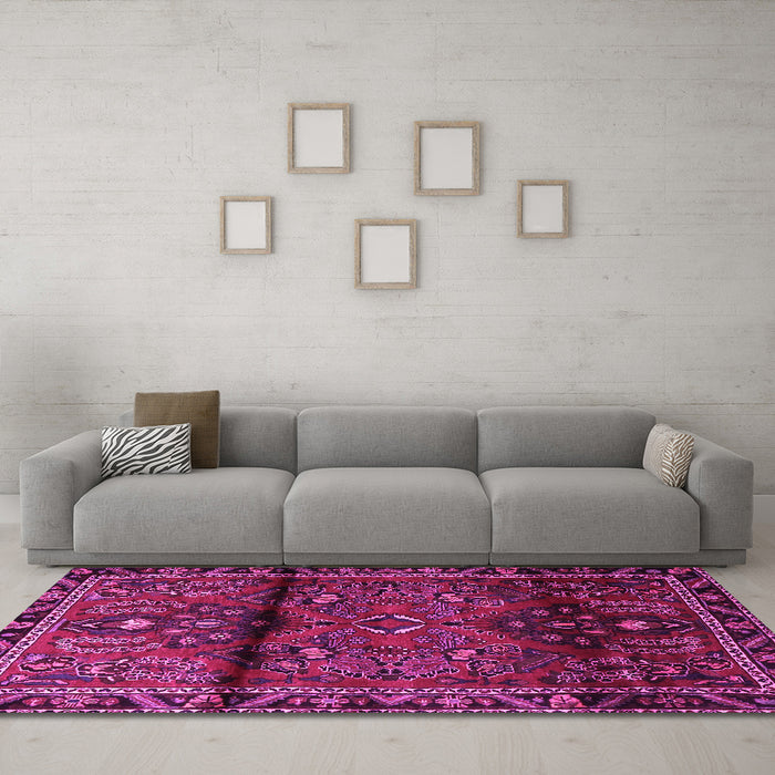 Machine Washable Persian Pink Traditional Rug in a Living Room, wshtr1839pnk