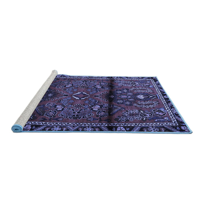 Sideview of Machine Washable Persian Blue Traditional Rug, wshtr1839blu