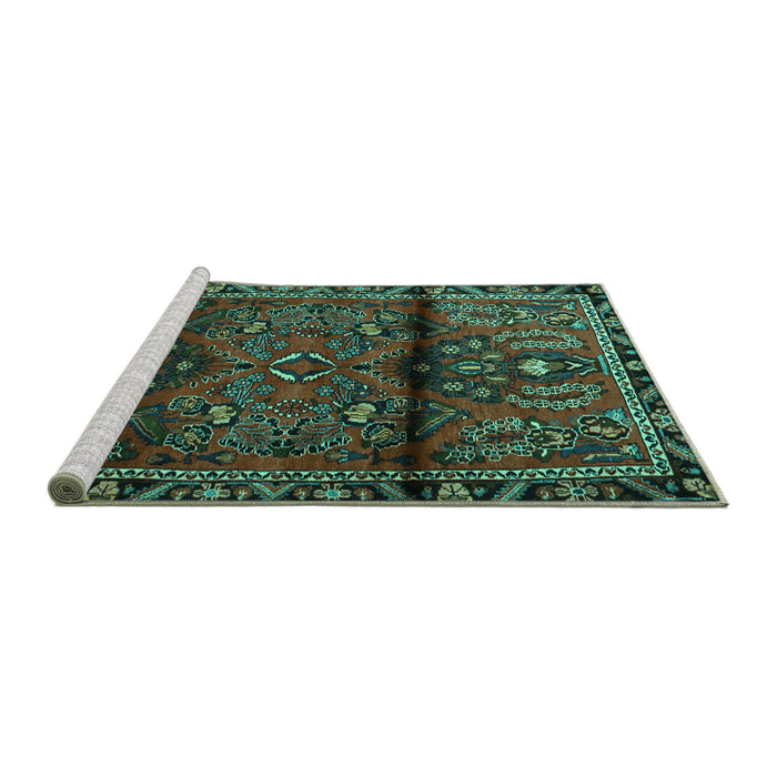 Sideview of Machine Washable Persian Turquoise Traditional Area Rugs, wshtr1839turq