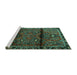 Sideview of Machine Washable Persian Turquoise Traditional Area Rugs, wshtr1839turq