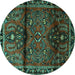 Round Machine Washable Persian Turquoise Traditional Area Rugs, wshtr1839turq