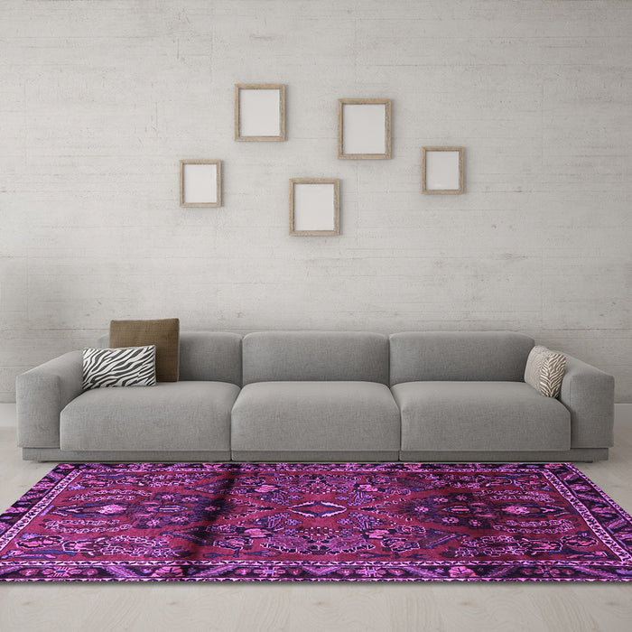 Machine Washable Persian Purple Traditional Area Rugs in a Living Room, wshtr1839pur