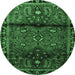 Round Machine Washable Persian Emerald Green Traditional Area Rugs, wshtr1839emgrn