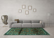 Machine Washable Persian Turquoise Traditional Area Rugs in a Living Room,, wshtr1839turq