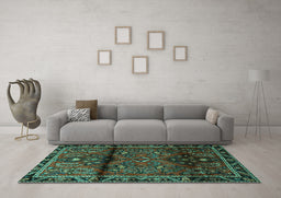 Machine Washable Persian Turquoise Traditional Area Rugs in a Living Room,, wshtr1839turq