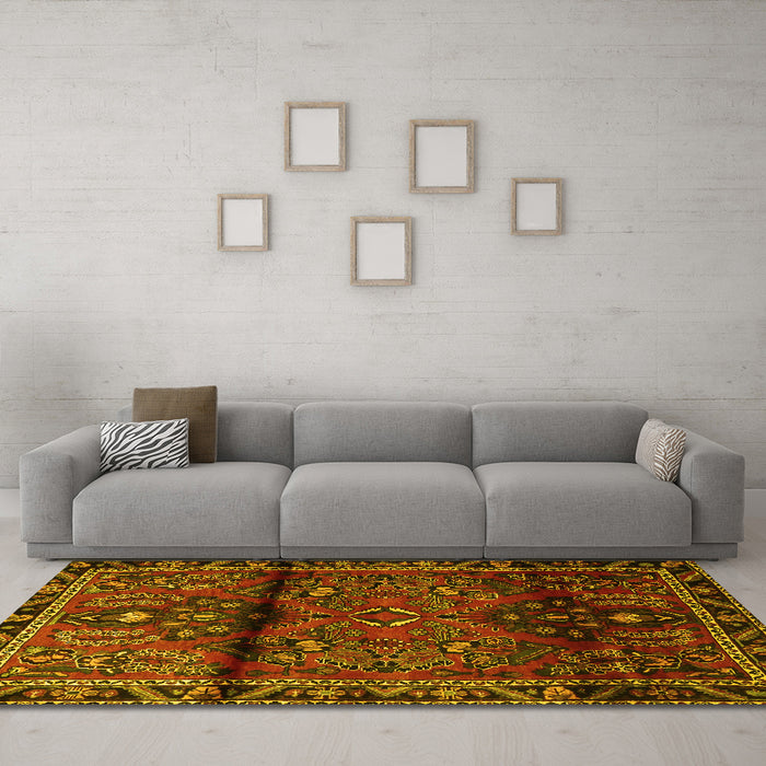Machine Washable Persian Yellow Traditional Rug in a Living Room, wshtr1839yw