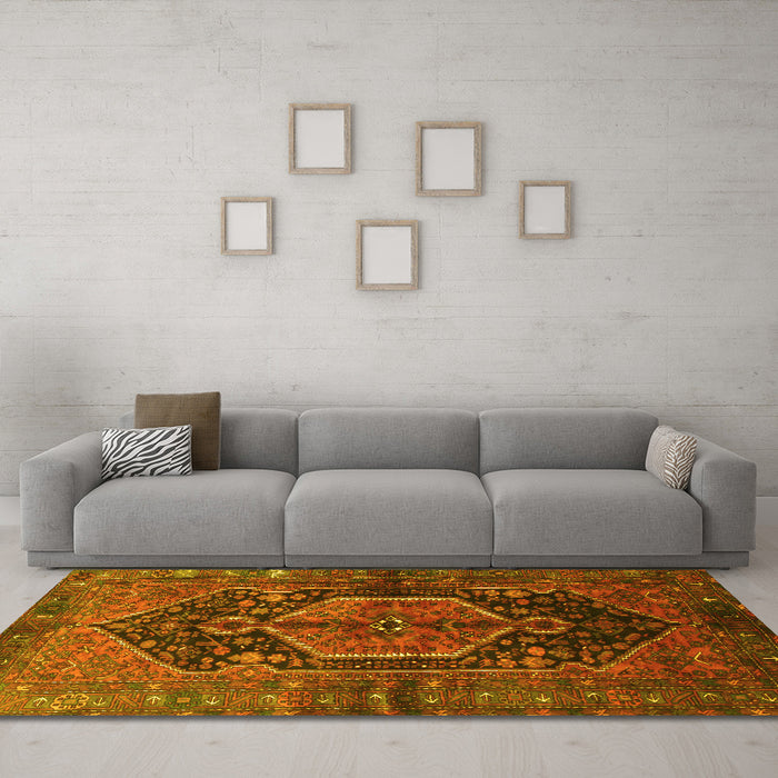 Machine Washable Persian Yellow Traditional Rug in a Living Room, wshtr183yw