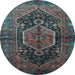 Round Machine Washable Persian Light Blue Traditional Rug, wshtr183lblu