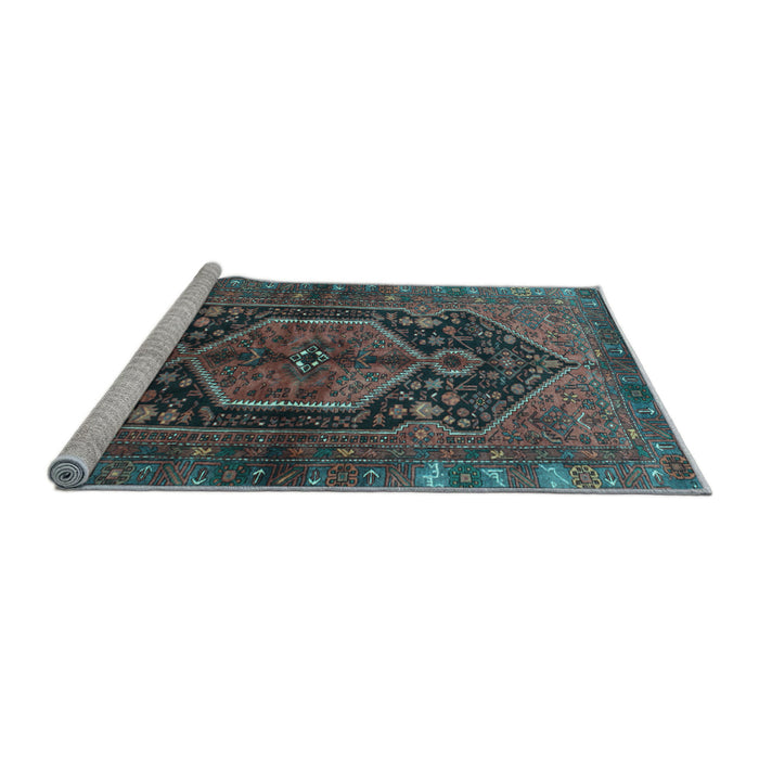 Sideview of Machine Washable Persian Light Blue Traditional Rug, wshtr183lblu