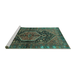 Sideview of Machine Washable Persian Turquoise Traditional Area Rugs, wshtr183turq